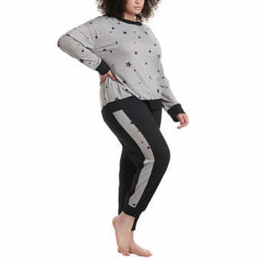 Cozy Pajamas by Splendid, 2 Piece Set, Grey w/ Black Stars & Tuxedo Stripe Pants